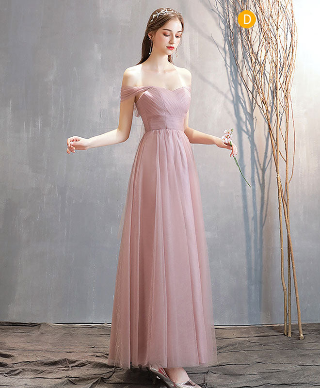 Simple Pink Tulle Long Prom Dress Pink Tulle Bridesmaid Dress