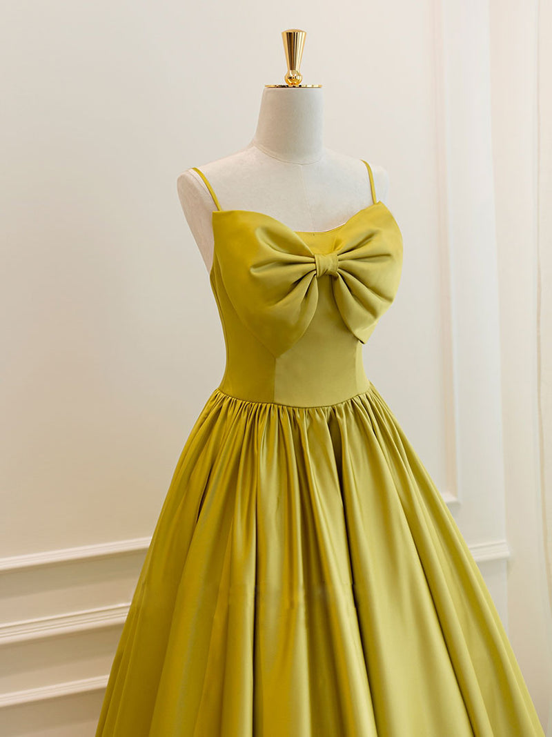yellow satin hoco dress Yellow Satin Short Prom Dresses, Cute A-Line Bow Homecoming Dresses US 14 / Custom Color