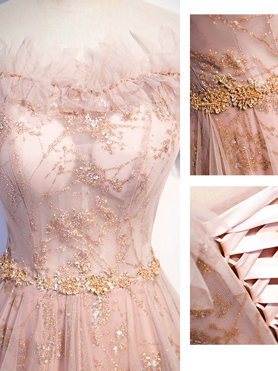 Pink Tulle Long Prom Dresses, A-Line Graduation Dresses US 16 / Pink Pink Tulle Long Prom Dresses, A-Line Graduation Dresses US 16 / Pink