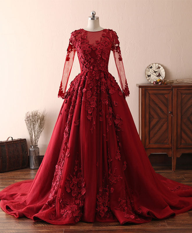 Burgundy Lace Satin Long Prom Dress, Burgundy Lace Evening Dress US 2 / Burgundy Burgundy Lace Satin Long Prom Dress, Burgundy Lace Evening Dress US 2 / Burgundy