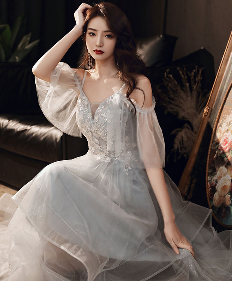 silver gray homecoming dresses Gray Sweetheart Tulle Lace Short Prom Dress Gray Homecoming Dress US 8 / Gray