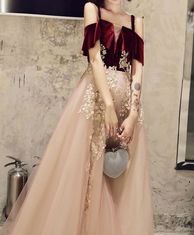 Simple Sweetheart Pink Tulle Lace Long Prom Dress Pink Evening Dress