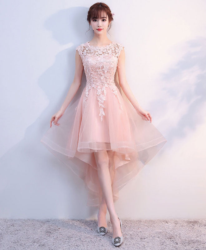 Pink Tulle Lace High Low Prom Dress, Pink Homecoming Dress shopluu Pink Tulle Lace High Low Prom Dress, Pink Homecoming Dress shopluu
