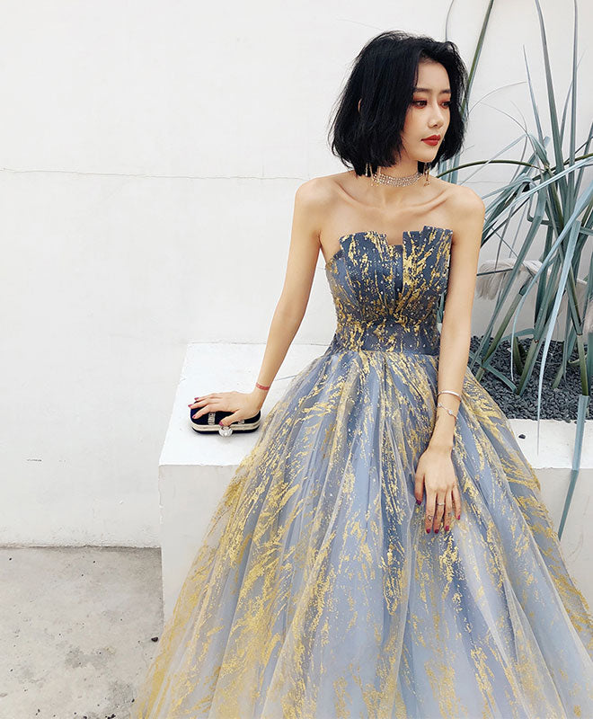 A-Line A line Tulle Lace Long Prom Dress, Tulle Formal Graduation Dress