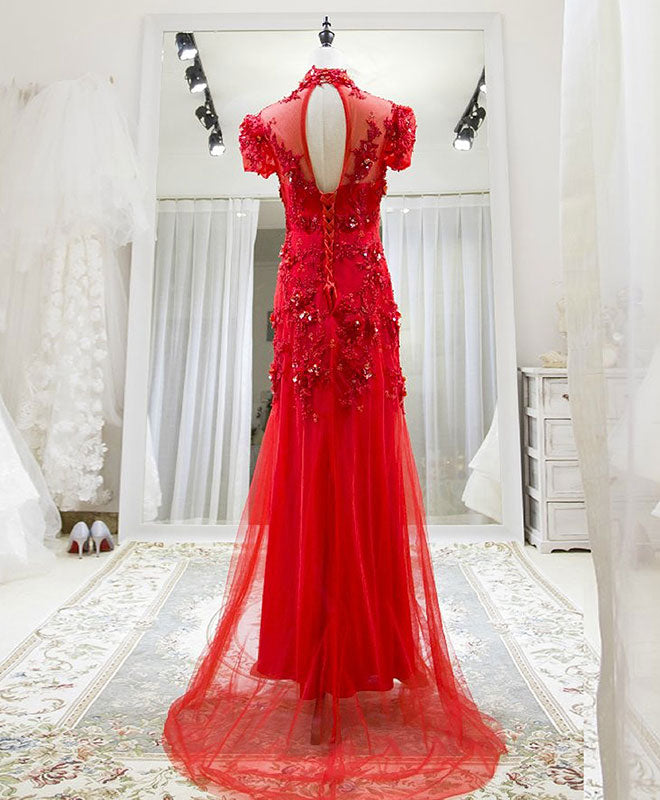 Red Tulle Lace Long Prom Dress, Red Lace Tulle Formal Dress US 12 / Red Red Tulle Lace Long Prom Dress, Red Lace Tulle Formal Dress US 12 / Red