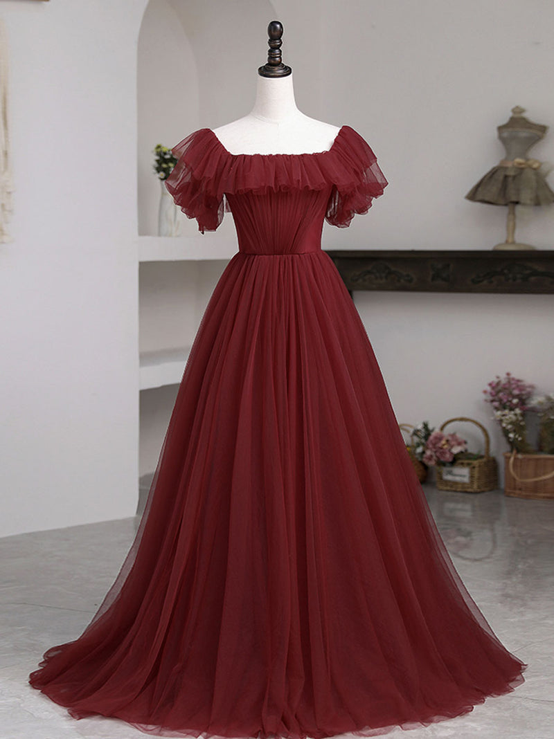 Simple Burgundy A line Long Prom Dresses, Burgundy Bridesmaid Dresses β shopluu