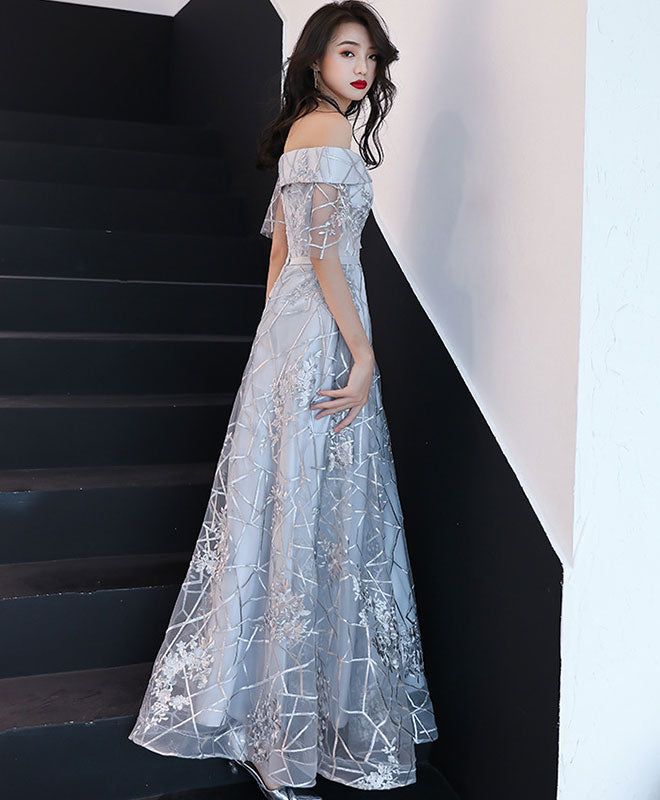 Gray Tulle Lace One Shoulder Long Prom Dress Lace Evening Dress Custom Size / Gray Gray Tulle Lace One Shoulder Long Prom Dress Lace Evening Dress Custom Size / Gray