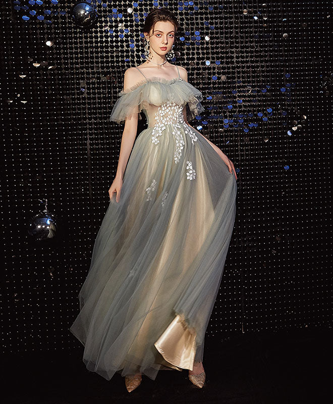 Light Green Tulle Lace Long Prom Dress Green Evening Dress
