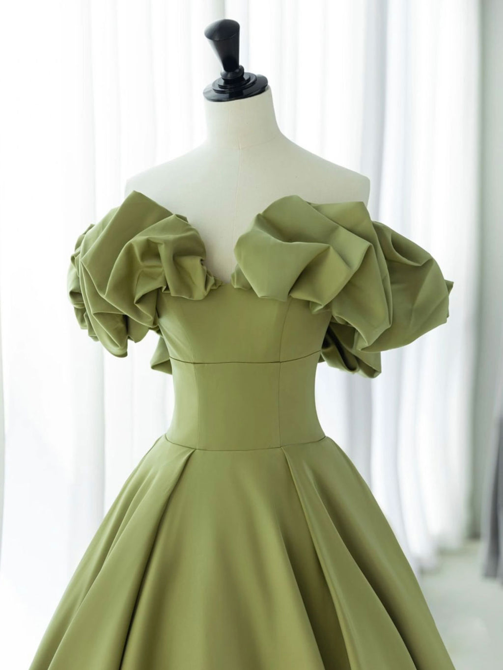 Green A-Line Satin Long Prom Dresses, Green Formal Evening Dress