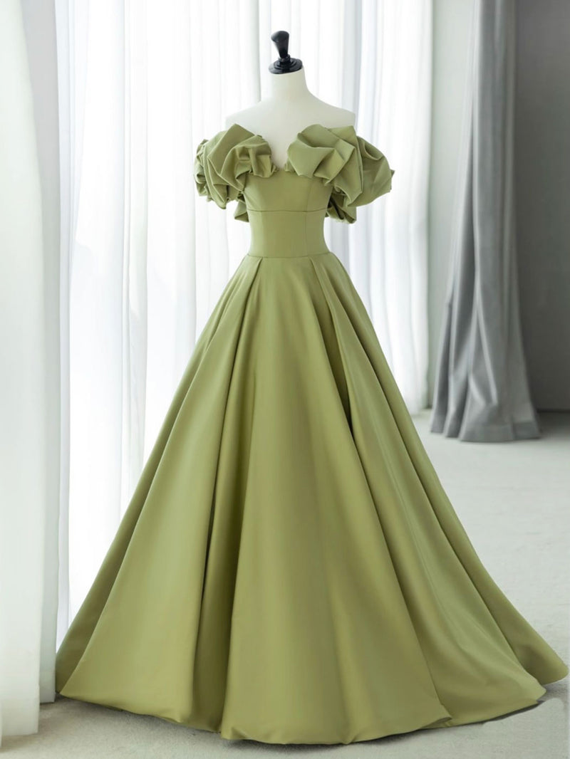 Green A-Line Satin Long Prom Dresses, Green Formal Evening Dress Custom Size / Green Green A-Line Satin Long Prom Dresses, Green Formal Evening Dress Custom Size / Green