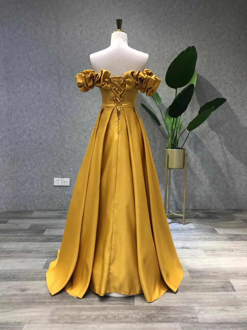 Simple Yellow Satin Long Prom Dress, Yellow Evening Dress US 2 / Yellow Simple Yellow Satin Long Prom Dress, Yellow Evening Dress US 2 / Yellow