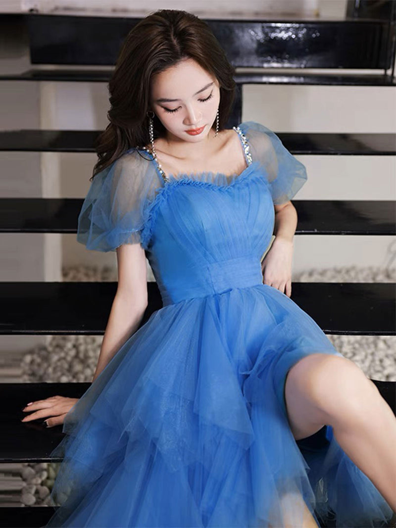 Blue High Low Tulle Prom Dresses, Blue Formal Graduation Dresses US 4 / Custom Color Blue High Low Tulle Prom Dresses, Blue Formal Graduation Dresses US 4 / Custom Color
