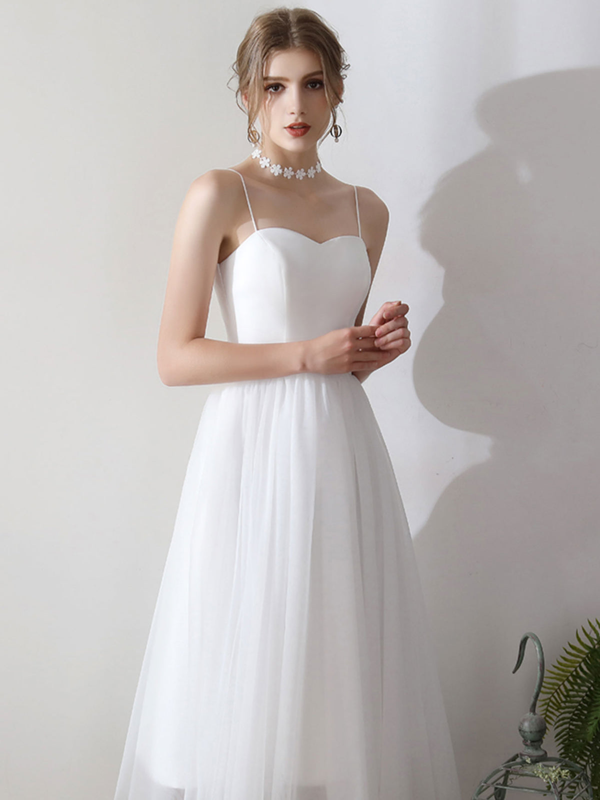 White Lace Short Bridesmaid Dress, Two Pieces Wedding Party Dresses
