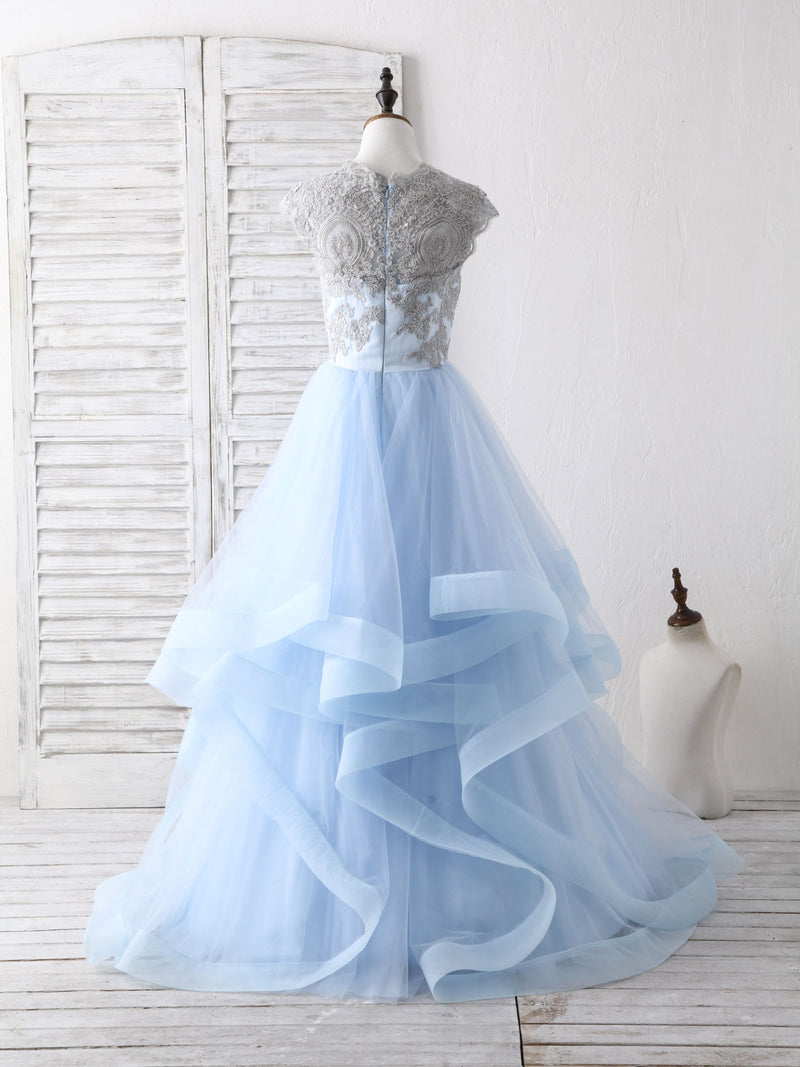 Blue Tulle Lace Applique Long Prom Dress Blue Tulle Sweet 16 Dress shopluu Blue Tulle Lace Applique Long Prom Dress Blue Tulle Sweet 16 Dress shopluu