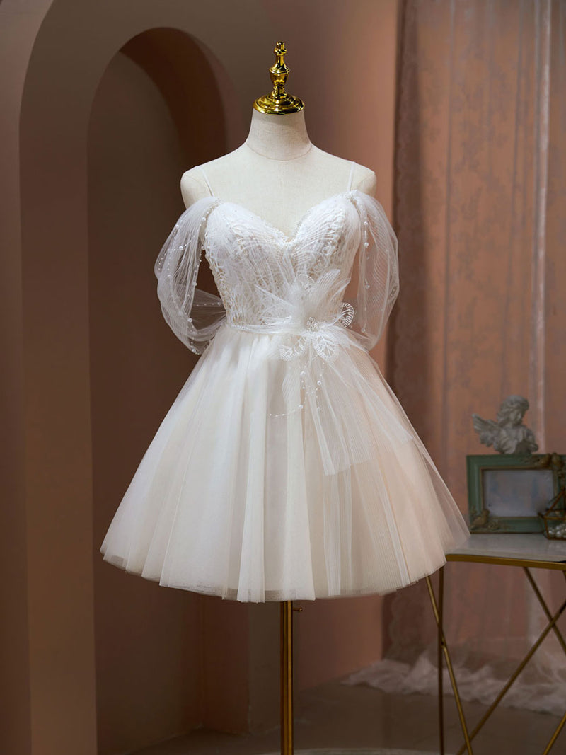 Off the Shoulder Champagne Tulle Prom Dress, Short Formal Homecoming Dress, US 2 / Custom Color / No Rush Off the Shoulder Champagne Tulle Prom Dress, Short Formal Homecoming Dress, US 2 / Custom Color / No Rush