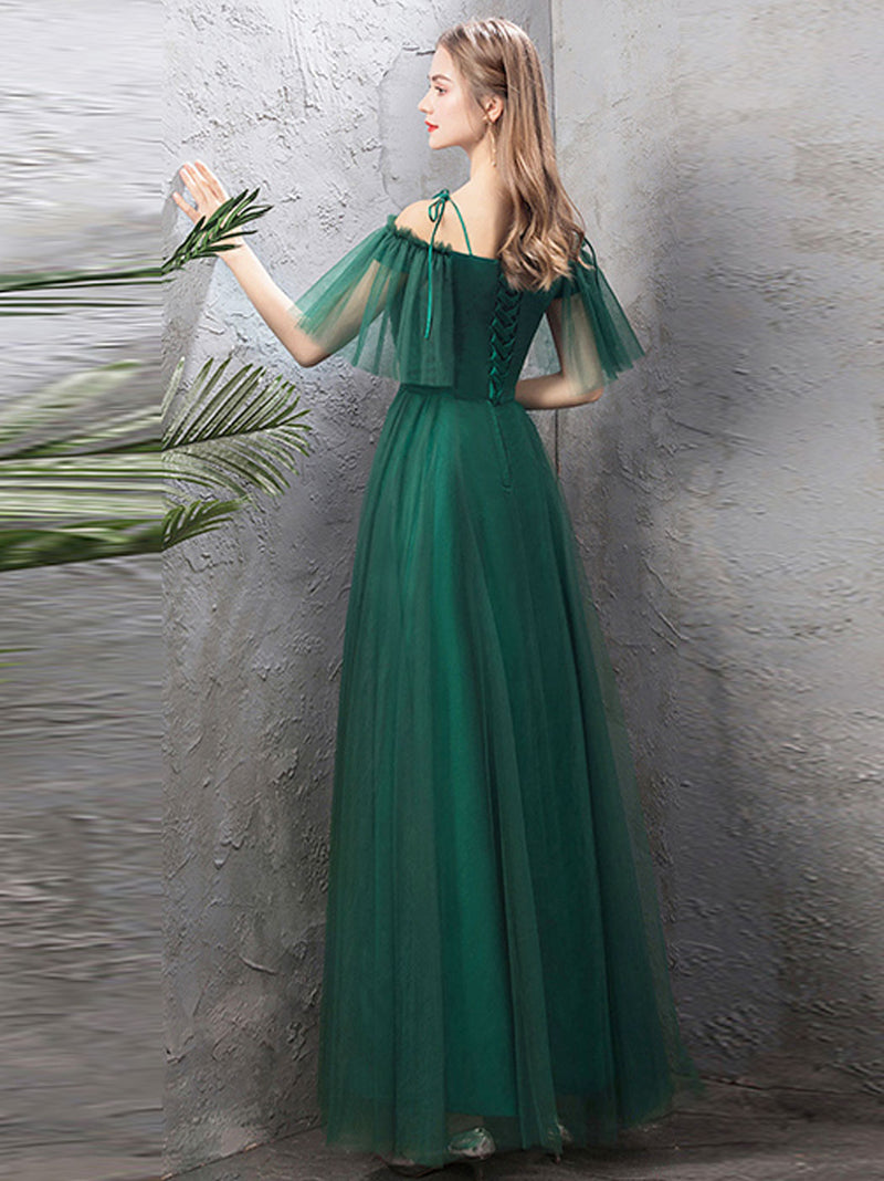A-Line Off Shoulder Green Tulle Long Prom Dress, Green Formal Dresses shopluu A-Line Off Shoulder Green Tulle Long Prom Dress, Green Formal Dresses shopluu