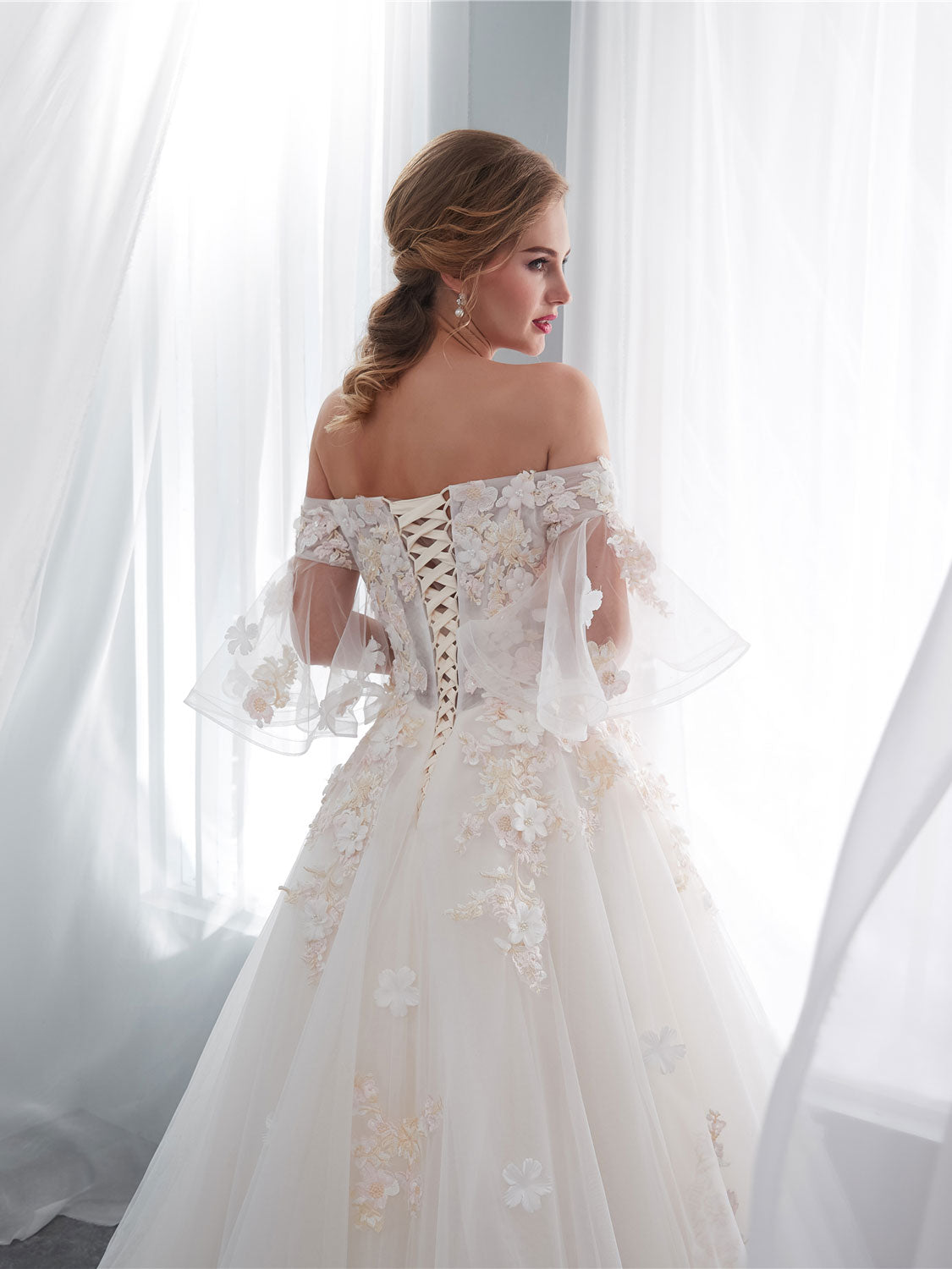 Ivory Long Lace Wedding Dress, Ivory Tulle Lace Wedding Gown