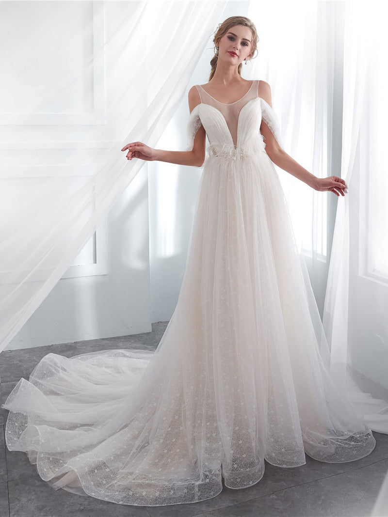 beach wedding dresses champagne Ivory Champagne Beach Wedding Dresses