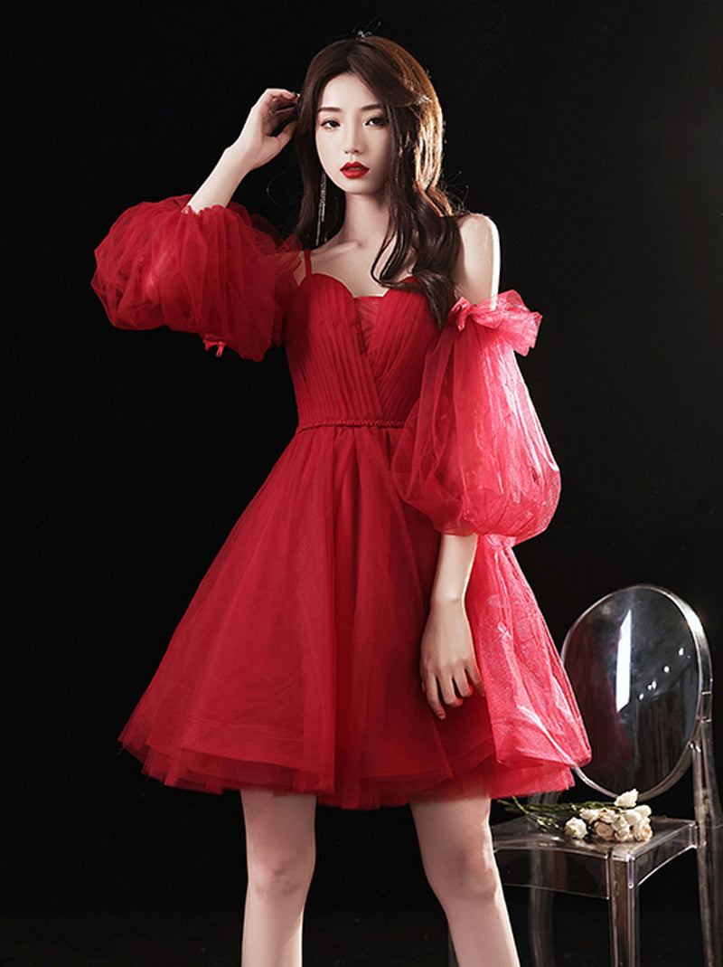 Red Sweetheart Neck Tulle Short Prom Dress, Puffy Red Homecoming Dress shopluu Red Sweetheart Neck Tulle Short Prom Dress, Puffy Red Homecoming Dress shopluu