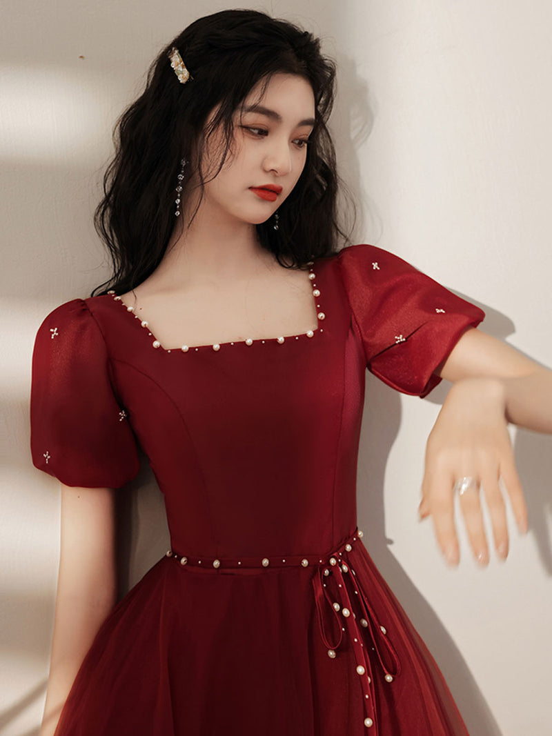 Simple Tea Length Burgundy Prom Dress, Burgundy Graduation Dresses US 4 / Burgundy Simple Tea Length Burgundy Prom Dress, Burgundy Graduation Dresses US 4 / Burgundy
