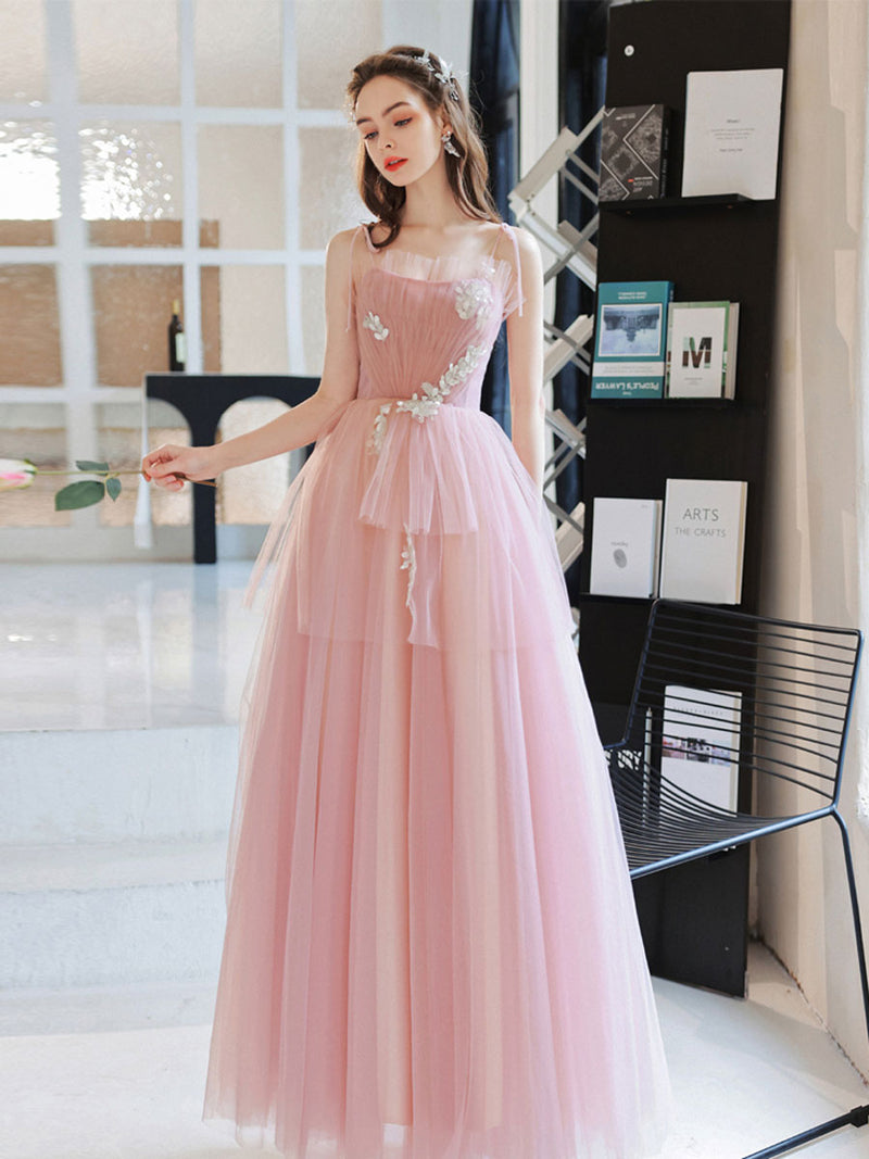 Pink Tulle A Line Long Prom Dress, Pink Tulle Evening Dresses US 4 / Pink Pink Tulle A Line Long Prom Dress, Pink Tulle Evening Dresses US 4 / Pink
