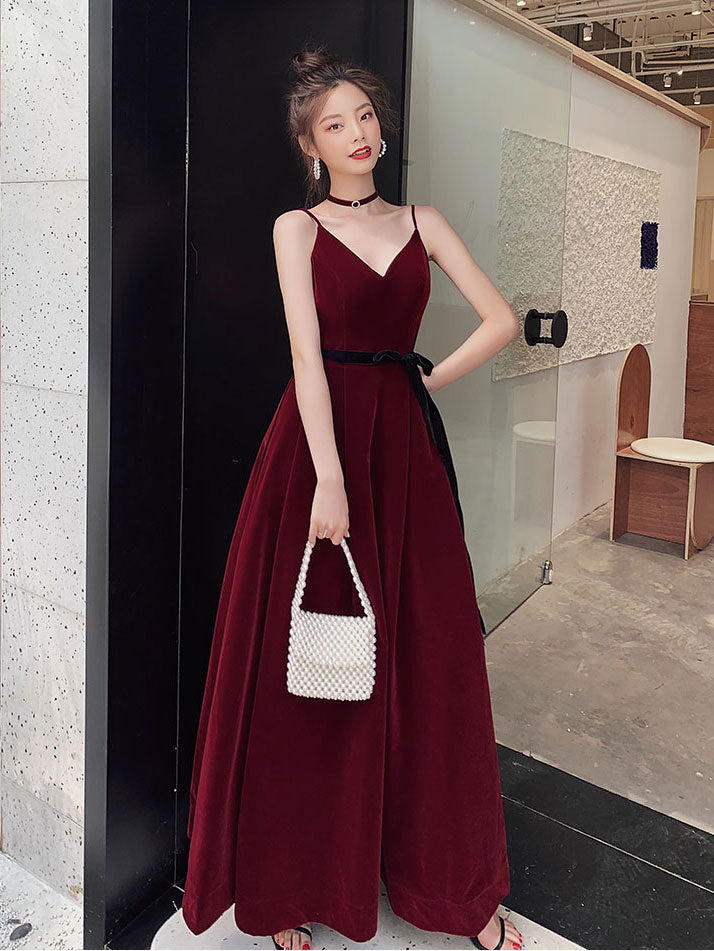 Simple Burgundy Velvet Long Prom Dresses, Burgundy Long Formal Graduation Dresses US 6 / Burgundy Simple Burgundy Velvet Long Prom Dresses, Burgundy Long Formal Graduation Dresses US 6 / Burgundy