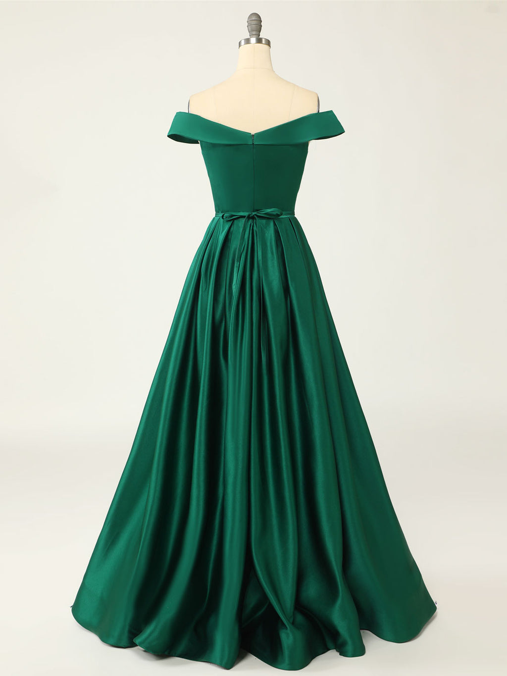 A-Line Green Off Shoulder Long Prom Dresses, Green Formal Evening Dresses