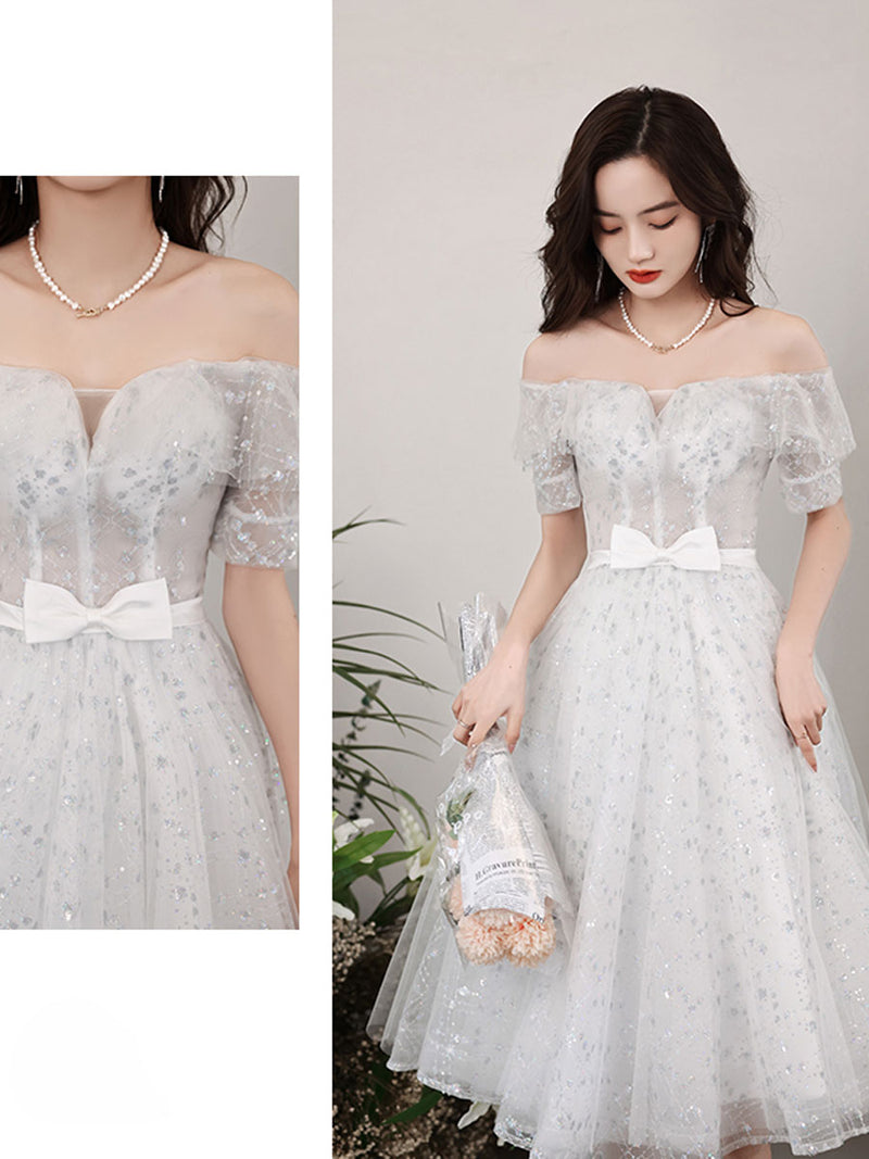 Cute A line Sequin Short Prom Dress, White Short Puffy Homecoming Dress Custom Size / Gray White Cute A line Sequin Short Prom Dress, White Short Puffy Homecoming Dress Custom Size / Gray White