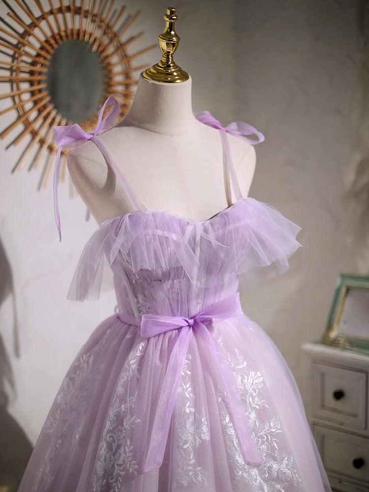 Sweet Purple A-line Short Party Dress Homecoming Dress with Ribbon, Purple / 4 Sweet Purple A-line Short Party Dress Homecoming Dress with Ribbon, Purple / 4