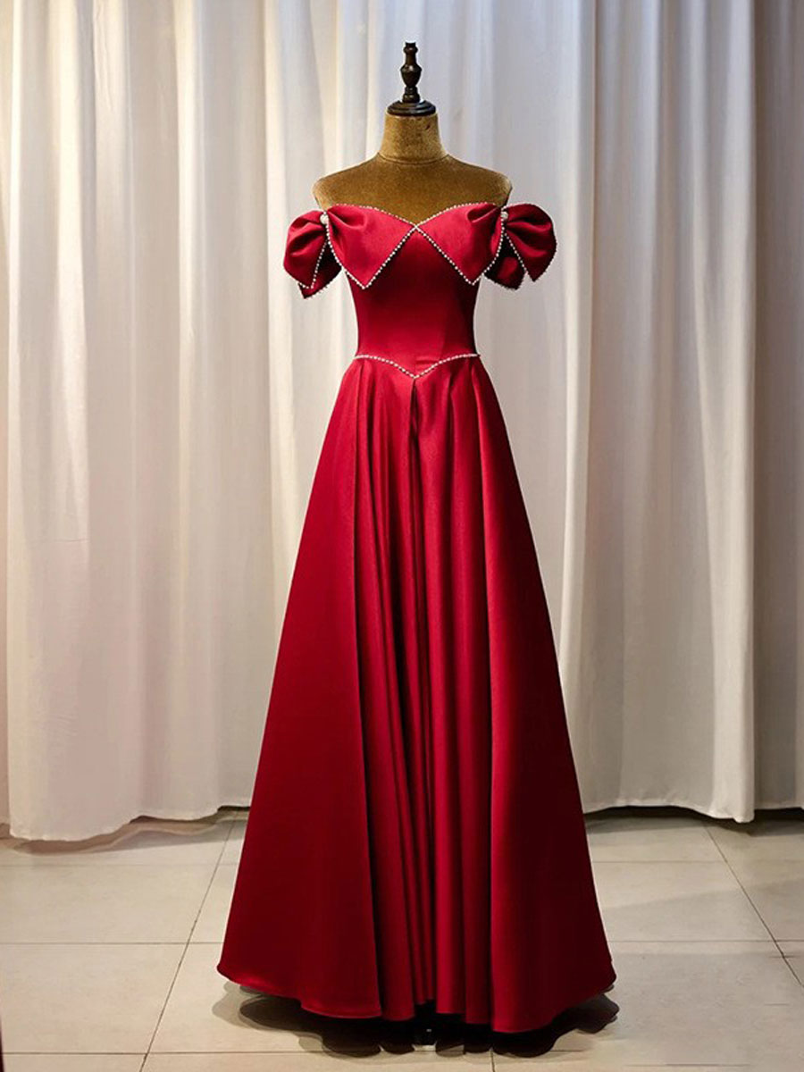 A-Line Blue Satin Long Prom Dress, A line Blue Formal Graduation Party Dress