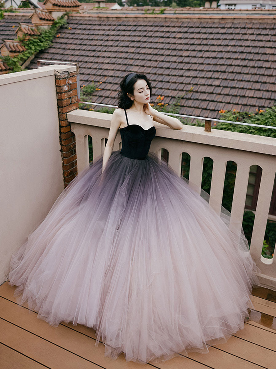 A-Line sweetheart neck tulle long prom dress formal evening dress