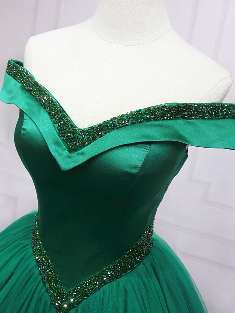 Green Tulle Beads Long Prom Dress, Beautiful Off The Shoulder Party Dress US 2 / Custom Color Green Tulle Beads Long Prom Dress, Beautiful Off The Shoulder Party Dress US 2 / Custom Color