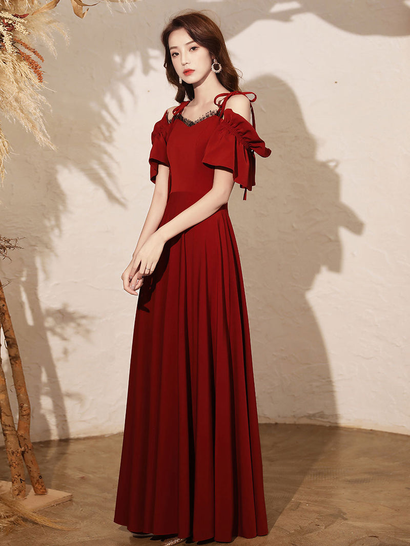 Simple Burgundy Satin Long Prom Dress, Burgundy Formal Dresses shopluu Simple Burgundy Satin Long Prom Dress, Burgundy Formal Dresses shopluu