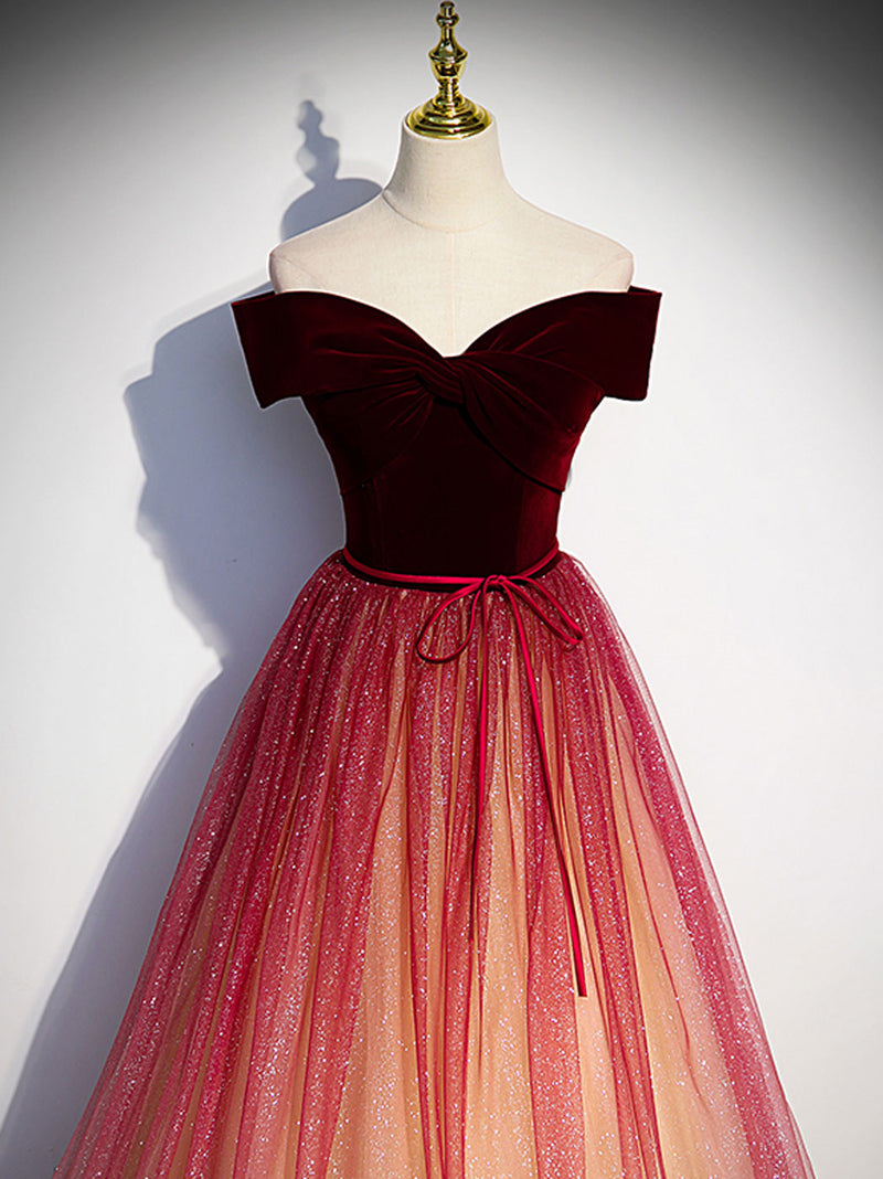 Burgundy Aline Tulle Sequin Long Prom Dress, Velvet Burgundy Formal Pa shopluu Burgundy Aline Tulle Sequin Long Prom Dress, Velvet Burgundy Formal Pa shopluu