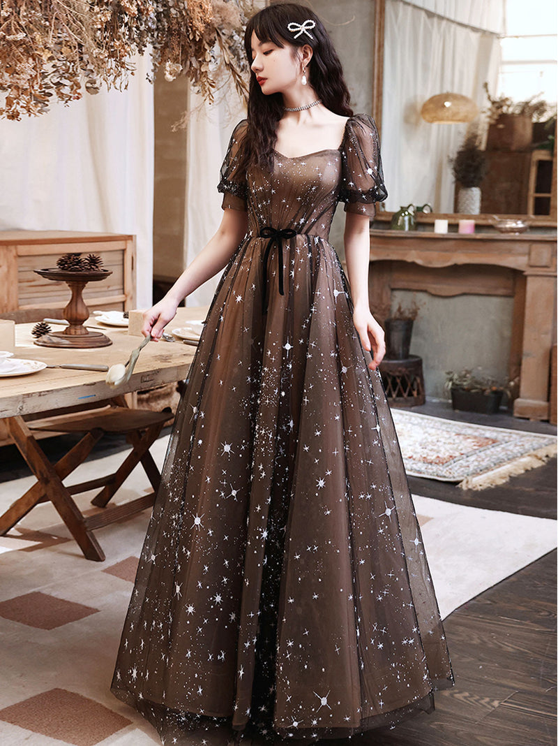 Black A-Line Lace Long Prom Dresses, Black Tulle Formal Evening Dress Black A-Line Lace Long Prom Dresses, Black Tulle Formal Evening Dress