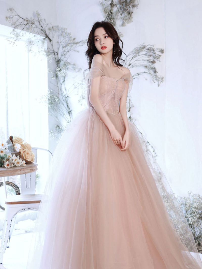 Pink Tulle Lace Long Formal Dresses, A-Line Evening Dresses US 16 / Pink Pink Tulle Lace Long Formal Dresses, A-Line Evening Dresses US 16 / Pink