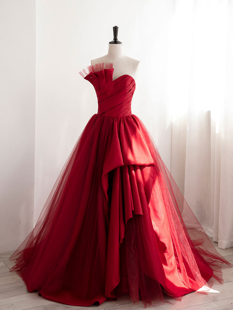 Burgundy Satin Tulle Long Prom Dresses, Burgundy Formal Evening Dresses US 4 / Custom Color Burgundy Satin Tulle Long Prom Dresses, Burgundy Formal Evening Dresses US 4 / Custom Color