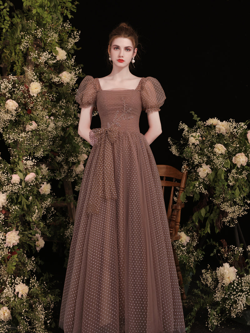 Simple Brown Tulle Long Prom Dress, Tulle Evening Dress US 8 / Custom Color Simple Brown Tulle Long Prom Dress, Tulle Evening Dress US 8 / Custom Color