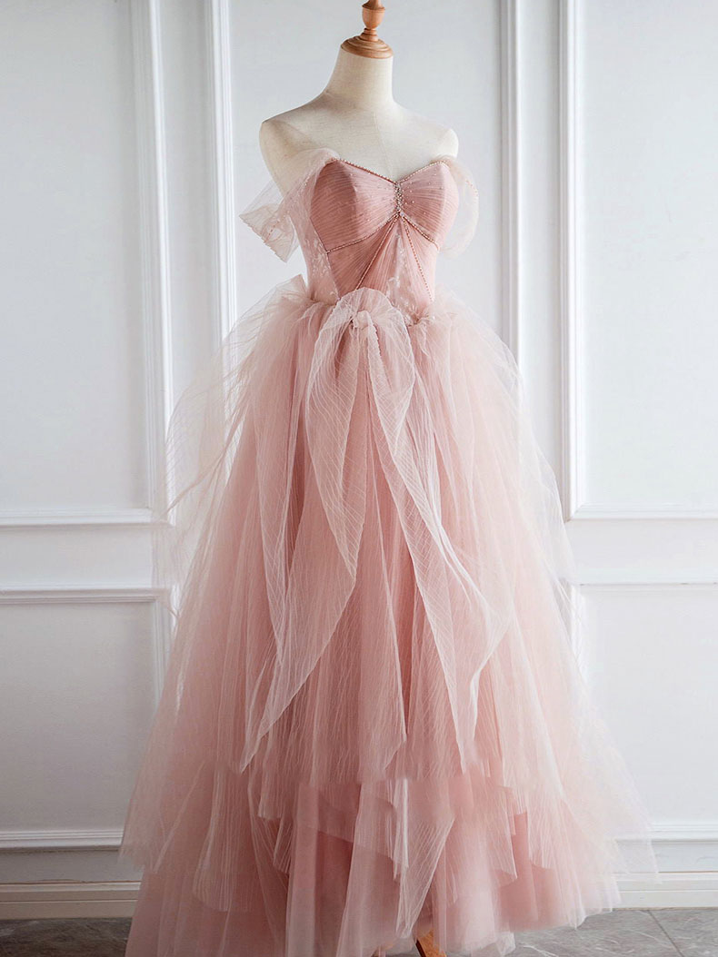 Tulle Skirt Long Flowy Blush Dress Pastel Pink Accent Straight