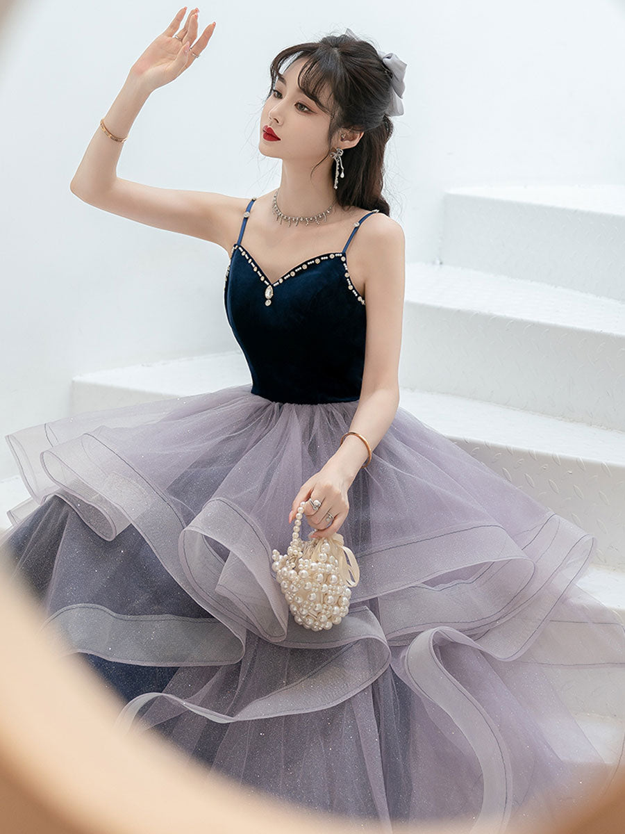 Purple Sweetheart Neck Tulle Long Prom Dress Purple Graduation Dresses