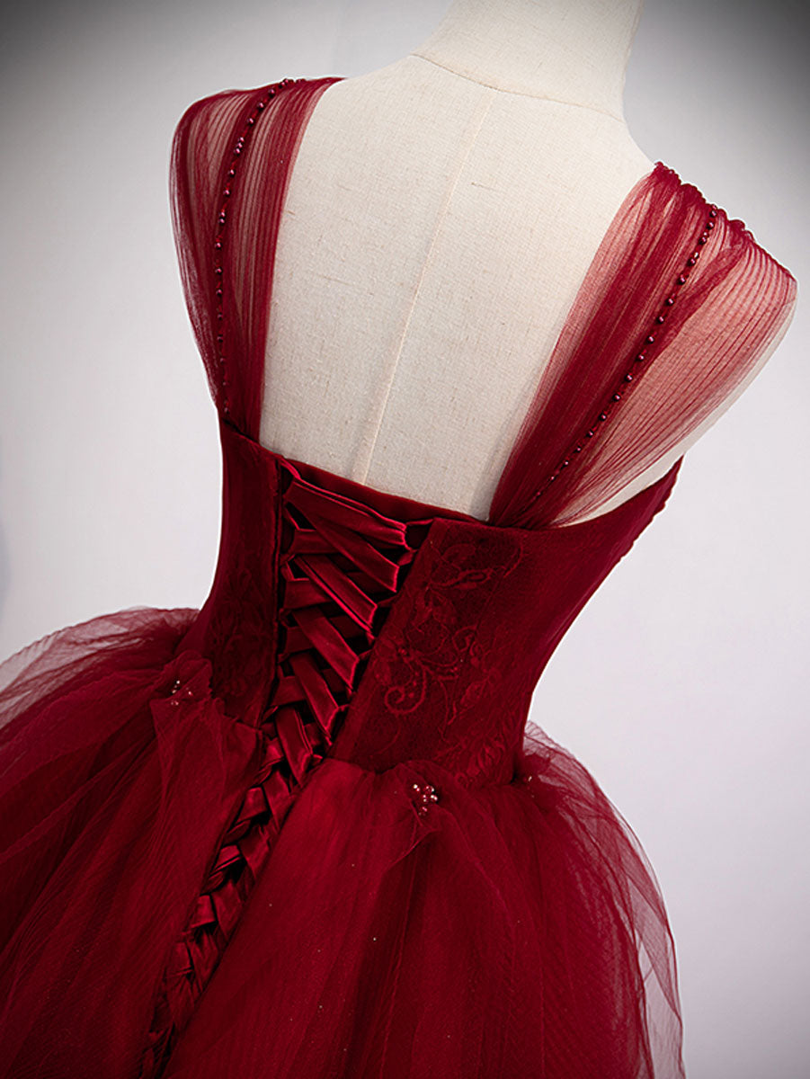 A-Line Sweetheart Off Shoulder Lace Long Prom Dress, Tulle Formal Dresses
