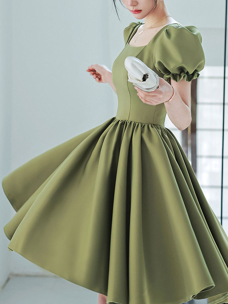 Simple Green Satin Short Prom Dress, Green Satin Bridesmaid Dress shopluu Simple Green Satin Short Prom Dress, Green Satin Bridesmaid Dress shopluu