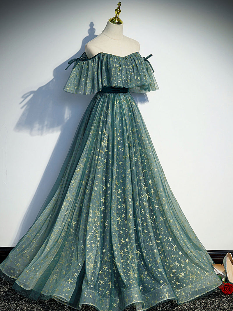 Green A line Tulle Long Prom Dresses, Green Graduation Dresses US 14 / Custom Color Green A line Tulle Long Prom Dresses, Green Graduation Dresses US 14 / Custom Color