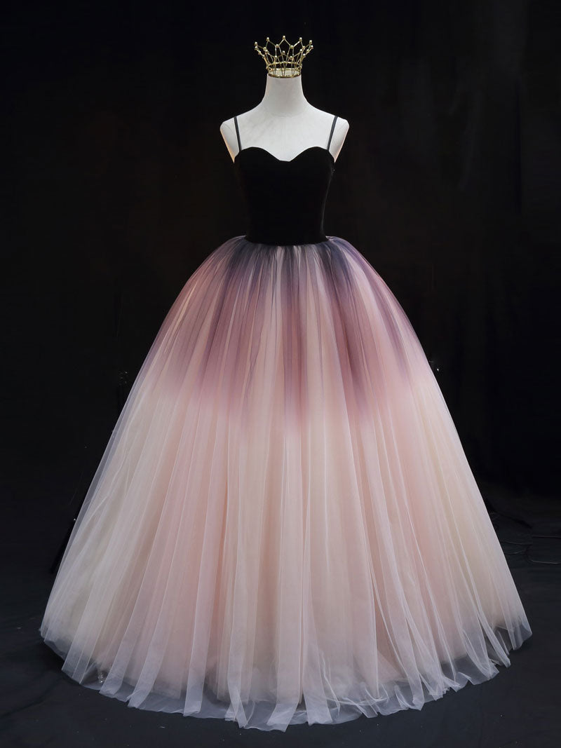 A-Line sweetheart neck tulle long prom dress formal evening dress