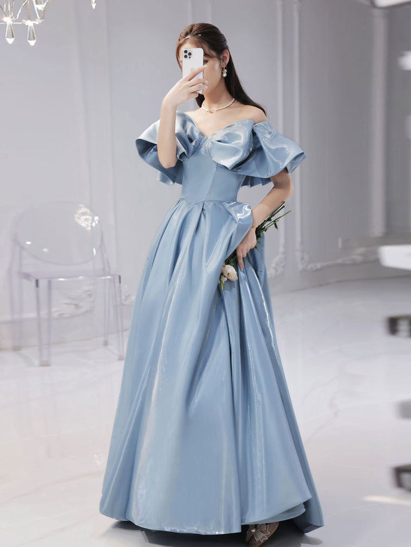Simple Blue Satin Long Prom Dress, Blue Formal Graduation Dresses shopluu Simple Blue Satin Long Prom Dress, Blue Formal Graduation Dresses shopluu