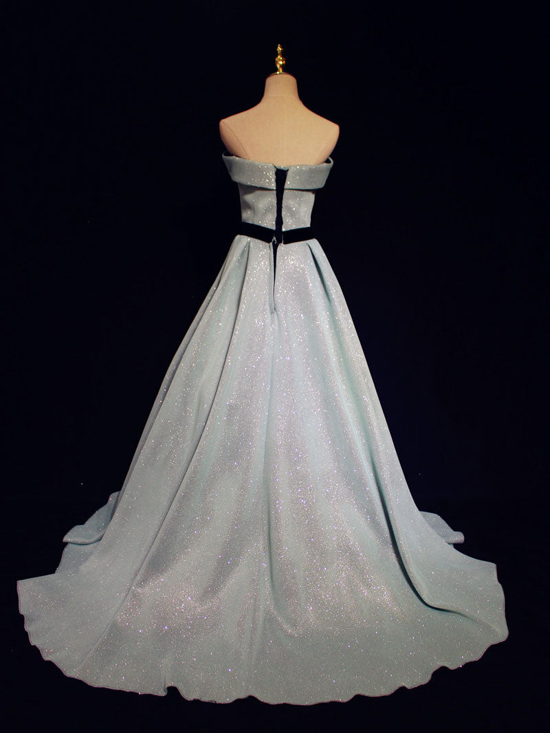 Light Blue A line Long Prom Dress, Blue Formal Evening Dresses