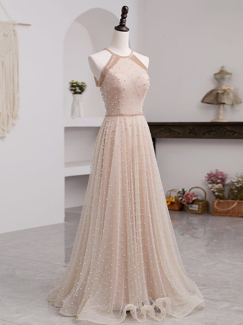 champagne pink prom dresses Mermaid Champagne Strapless Sequins Long Prom Dresses with Slit Champagne / 18