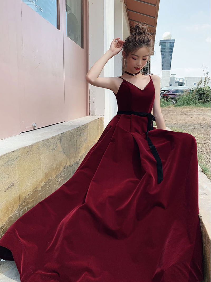 Simple Burgundy Velvet Long Prom Dresses, Burgundy Long Formal Graduation Dresses US 14 / Burgundy Simple Burgundy Velvet Long Prom Dresses, Burgundy Long Formal Graduation Dresses US 14 / Burgundy