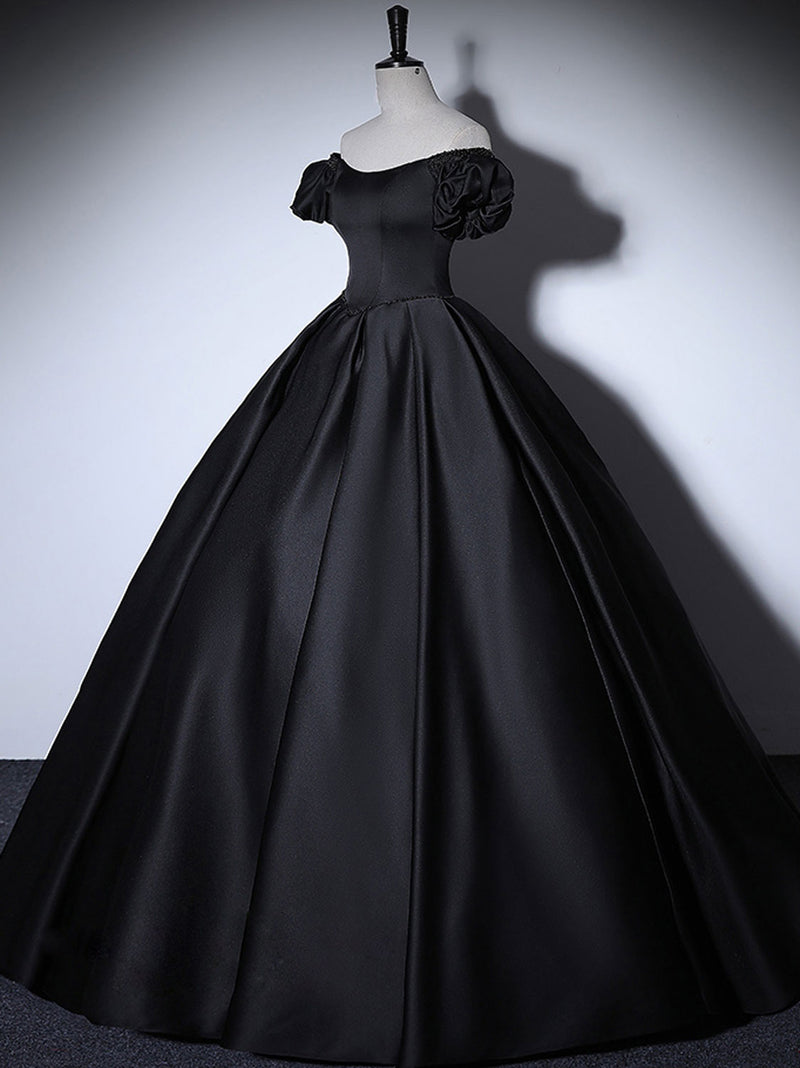 Black Satin Long Prom Dresses, Black Long Formal Sweet 16 Dress US 6 / Black Black Satin Long Prom Dresses, Black Long Formal Sweet 16 Dress US 6 / Black