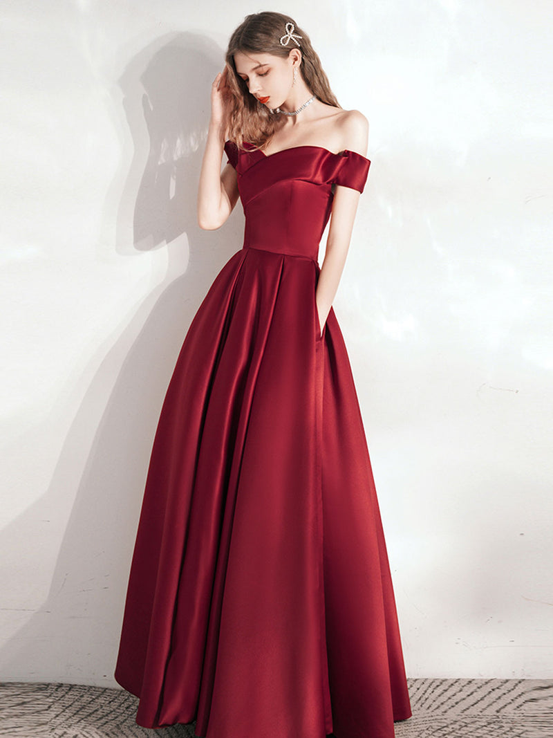 A Line Burgundy Long Prom Dresses, Satin Long Formal Graduation Dresses US 10 / Burgundy A Line Burgundy Long Prom Dresses, Satin Long Formal Graduation Dresses US 10 / Burgundy